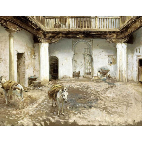 Moorish Courtyard White Modern Wood Framed Art Print by Sargent, John Singer