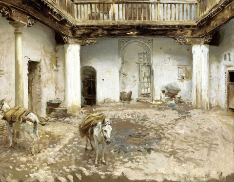 Moorish Courtyard White Modern Wood Framed Art Print with Double Matting by Sargent, John Singer