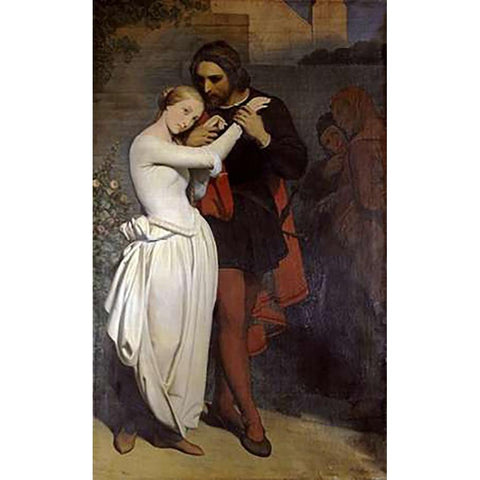 Faust Et Marguerite Au Jardin Black Modern Wood Framed Art Print with Double Matting by Scheffer, Ary