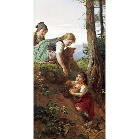 Children Picking Berries White Modern Wood Framed Art Print by Schlesinger, Felix