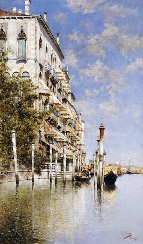 Along The Grand Canal White Modern Wood Framed Art Print with Double Matting by Senet, Rafael