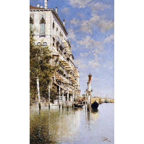 Along The Grand Canal Gold Ornate Wood Framed Art Print with Double Matting by Senet, Rafael