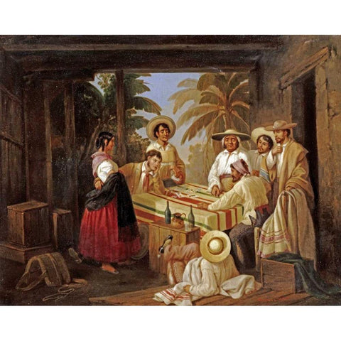 Spanish Card Games Black Modern Wood Framed Art Print by Serrano, Manuel