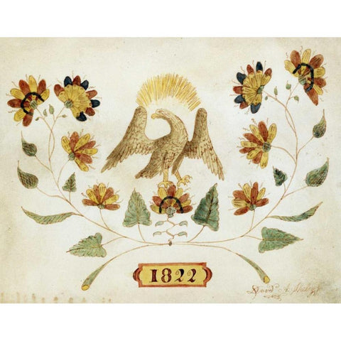 A Watercolor and Ink Drawing of a Spread Eagle Gold Ornate Wood Framed Art Print with Double Matting by Sheley, David A.