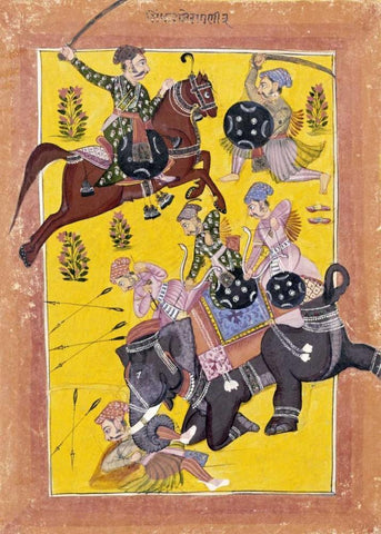 Sindhu Ragini on Horseback White Modern Wood Framed Art Print with Double Matting by Sirohi