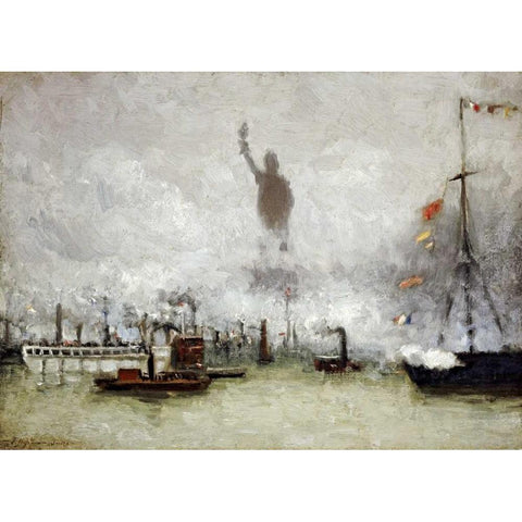 The Statue of Liberty Gold Ornate Wood Framed Art Print with Double Matting by Smith, Francis Hopfinson