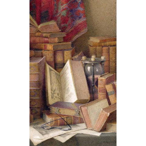 Old Books To Read White Modern Wood Framed Art Print by Spencer, Frederick
