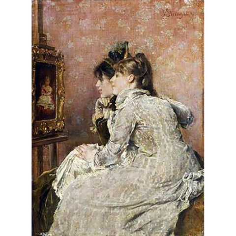 Admiring The Portrait Black Modern Wood Framed Art Print with Double Matting by Stevens, Alfred