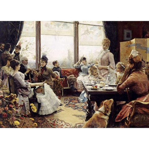 Five Oclock Tea Gold Ornate Wood Framed Art Print with Double Matting by Stewart, Julius Leblanc