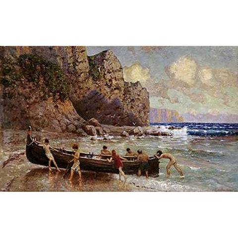 On The Beach After The Storm Gold Ornate Wood Framed Art Print with Double Matting by Von Suckow, Alexander