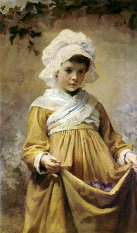 Gathering Plums Black Ornate Wood Framed Art Print with Double Matting by Sutcliffe, Harriette