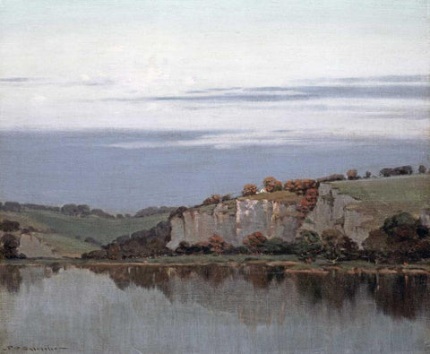 Soft Twilight Lingers White Modern Wood Framed Art Print with Double Matting by Sylvester, Frederick Oakes