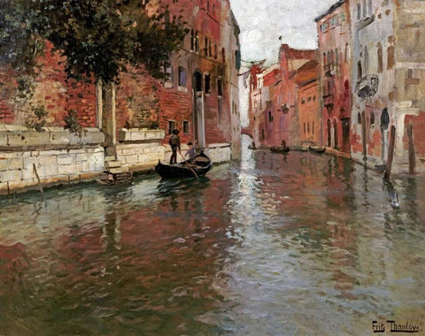 A Venetian Backwater White Modern Wood Framed Art Print with Double Matting by Thaulow, Fritz