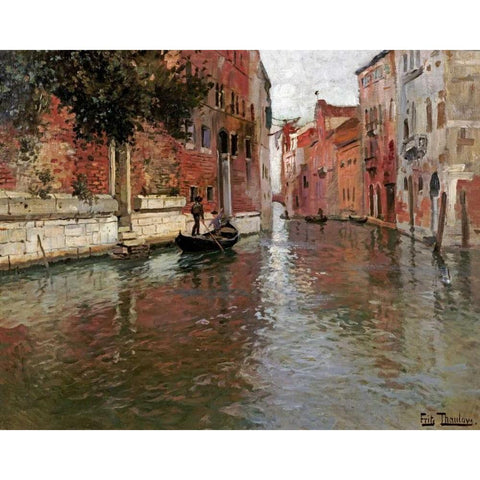A Venetian Backwater White Modern Wood Framed Art Print by Thaulow, Fritz