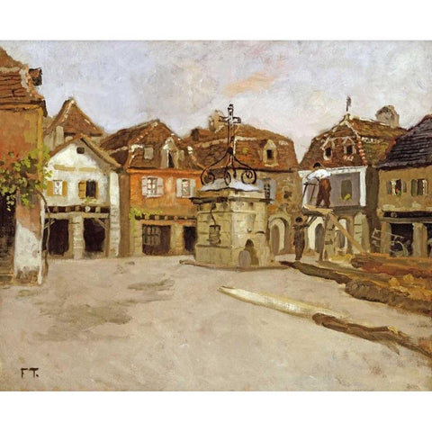 A Town Square Black Modern Wood Framed Art Print with Double Matting by Thaulow, Fritz