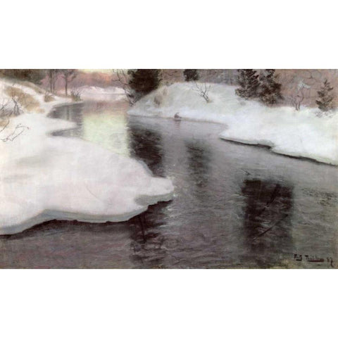 Thawing Ice: The Lysaker River White Modern Wood Framed Art Print by Thaulow, Fritz