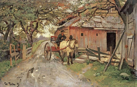 Friendly Gossips White Modern Wood Framed Art Print with Double Matting by Thaulow, Fritz