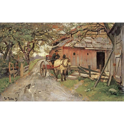 Friendly Gossips Gold Ornate Wood Framed Art Print with Double Matting by Thaulow, Fritz