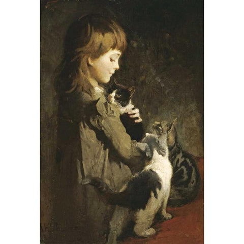 The Favorite Kitten Black Modern Wood Framed Art Print by Thayer, Abbott Handerson