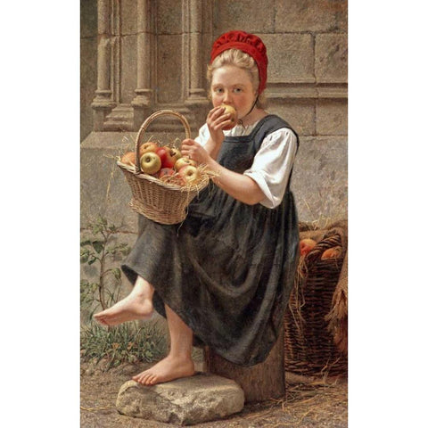 The Apple Girl White Modern Wood Framed Art Print by Thirion, Charles-Victor