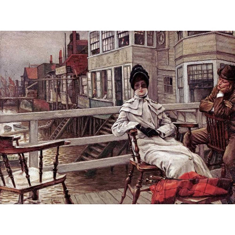 Waiting For The Boat at Greenwich Black Modern Wood Framed Art Print with Double Matting by Tissot, James Jacques