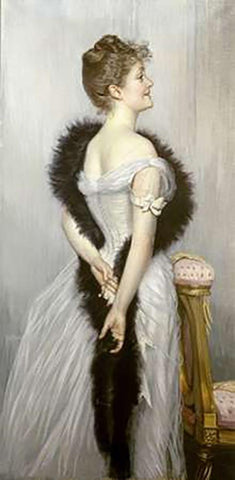 Portrait of The Vicomtesse De Montmorand White Modern Wood Framed Art Print with Double Matting by Tissot, James Jacques