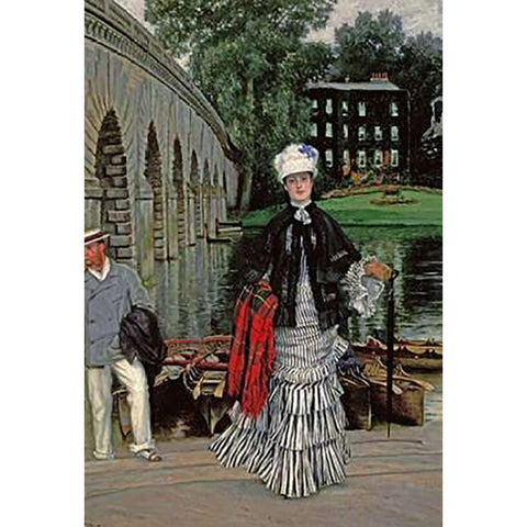 The Return From The Boating Trip Black Modern Wood Framed Art Print with Double Matting by Tissot, James Jacques