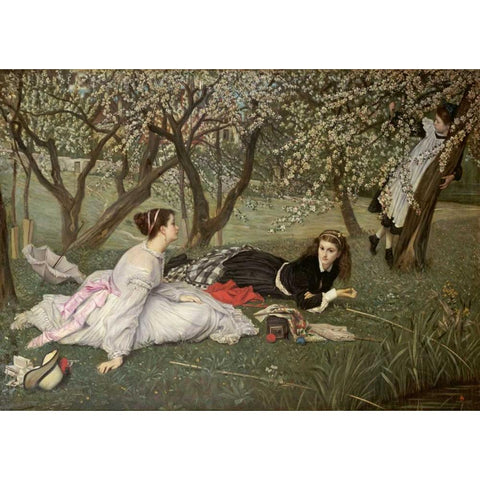 Spring. Le Printemps Gold Ornate Wood Framed Art Print with Double Matting by Tissot, James Jacques