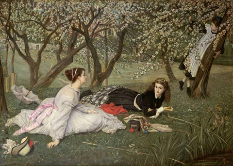 Spring. Le Printemps White Modern Wood Framed Art Print with Double Matting by Tissot, James Jacques