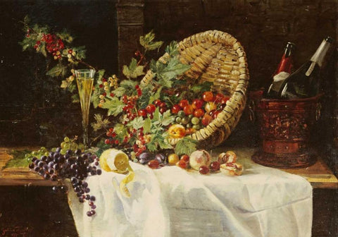 Cherries and Gooseberries In a Basket Black Ornate Wood Framed Art Print with Double Matting by Trefftz, Gertrud