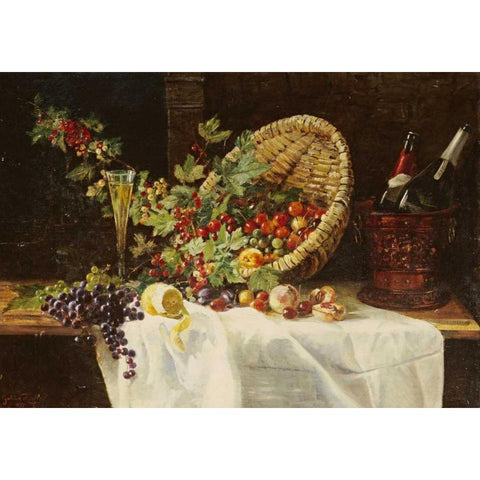 Cherries and Gooseberries In a Basket Black Modern Wood Framed Art Print with Double Matting by Trefftz, Gertrud