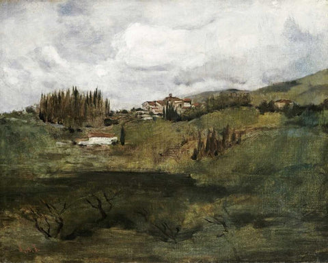 Tuscan Landscape White Modern Wood Framed Art Print with Double Matting by Twachtman, John Henry