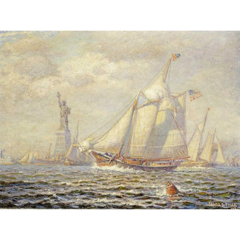 New York Harbor Black Modern Wood Framed Art Print by Tyler, James Gale