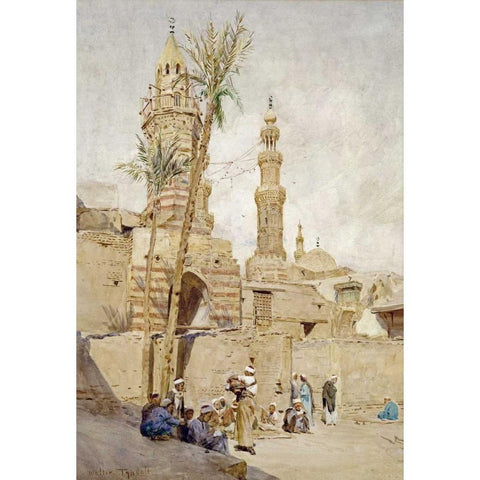 An Arab Street Scene, Cairo White Modern Wood Framed Art Print by Tyndale, Walter
