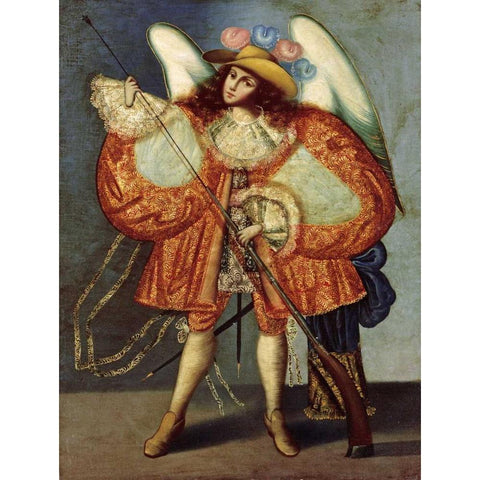 Arcangel Con Arcabuz Gold Ornate Wood Framed Art Print with Double Matting by Unknown