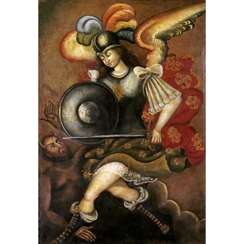 El Arcangel San Miguel Gold Ornate Wood Framed Art Print with Double Matting by Unknown