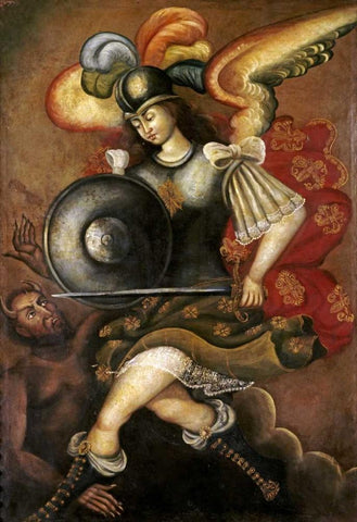 El Arcangel San Miguel White Modern Wood Framed Art Print with Double Matting by Unknown