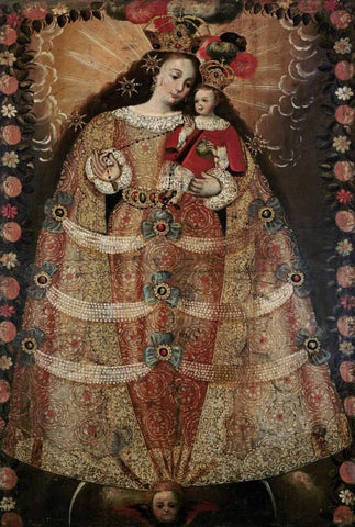 The Virgin of Pomata With a Rosary Black Ornate Wood Framed Art Print with Double Matting by Unknown