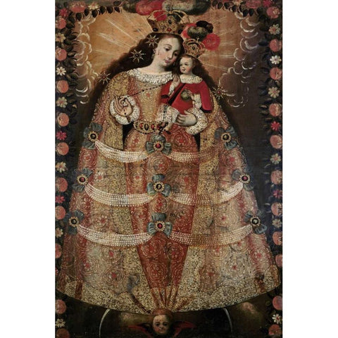 The Virgin of Pomata With a Rosary Black Modern Wood Framed Art Print by Unknown