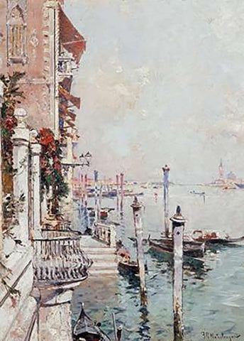 The Grand Canal, Venice Black Ornate Wood Framed Art Print with Double Matting by Unterberger, Franz Richard