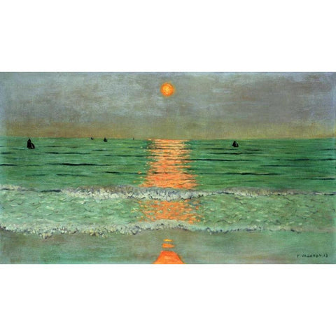 Sunset. Coucher De Soleil Black Modern Wood Framed Art Print with Double Matting by Vallotton, Felix