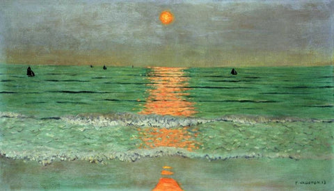 Sunset. Coucher De Soleil Black Ornate Wood Framed Art Print with Double Matting by Vallotton, Felix