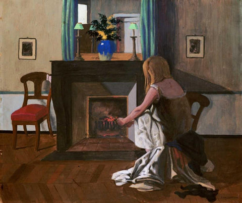 Interior With a Woman In a Shirt Black Ornate Wood Framed Art Print with Double Matting by Vallotton, Felix