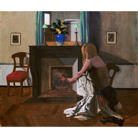Interior With a Woman In a Shirt Black Modern Wood Framed Art Print by Vallotton, Felix