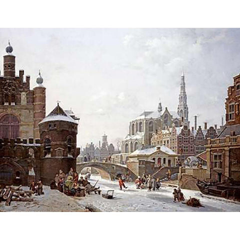 A Capriccio View of a Town Gold Ornate Wood Framed Art Print with Double Matting by Verheyen, Jan Hendrik