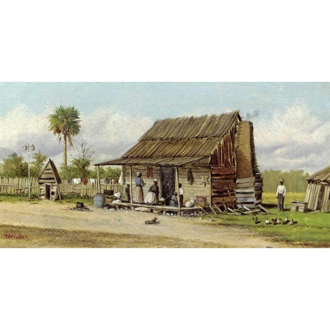 Cabin Scene Gold Ornate Wood Framed Art Print with Double Matting by Walker, William Aiken