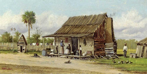 Cabin Scene Black Ornate Wood Framed Art Print with Double Matting by Walker, William Aiken