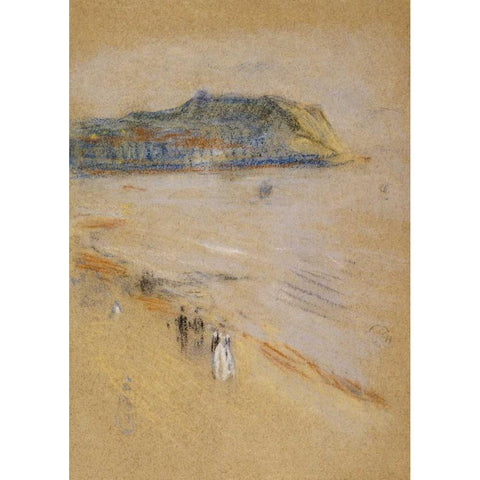 On The Beach, Hastings White Modern Wood Framed Art Print by Whistler, James McNeill
