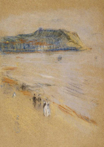 On The Beach, Hastings White Modern Wood Framed Art Print with Double Matting by Whistler, James McNeill
