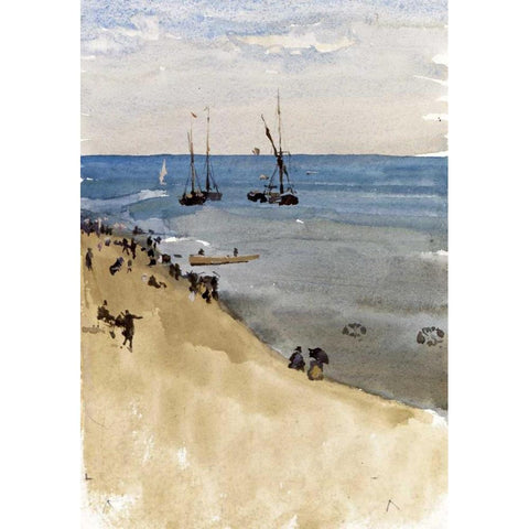 Green and Silver - The Bright Sea, Dieppe Gold Ornate Wood Framed Art Print with Double Matting by Whistler, James McNeill